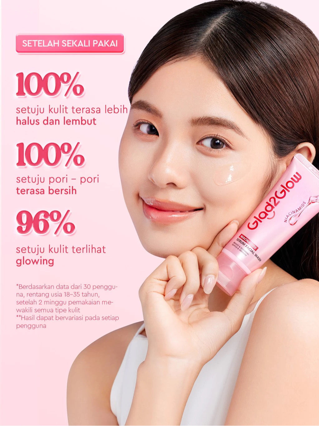 Glad2Glow Niacinamide Serum Facial Wash - Instant Glow, Brightening Facial Wash, Pore Cleanser, Ceramide Ectoin Sakura, For Dull, Oily, and Sensitive Skin, Moisturizing, Micellar Water, Facial Cleanser, Facial Wash, Skincare, G2G Cleanser